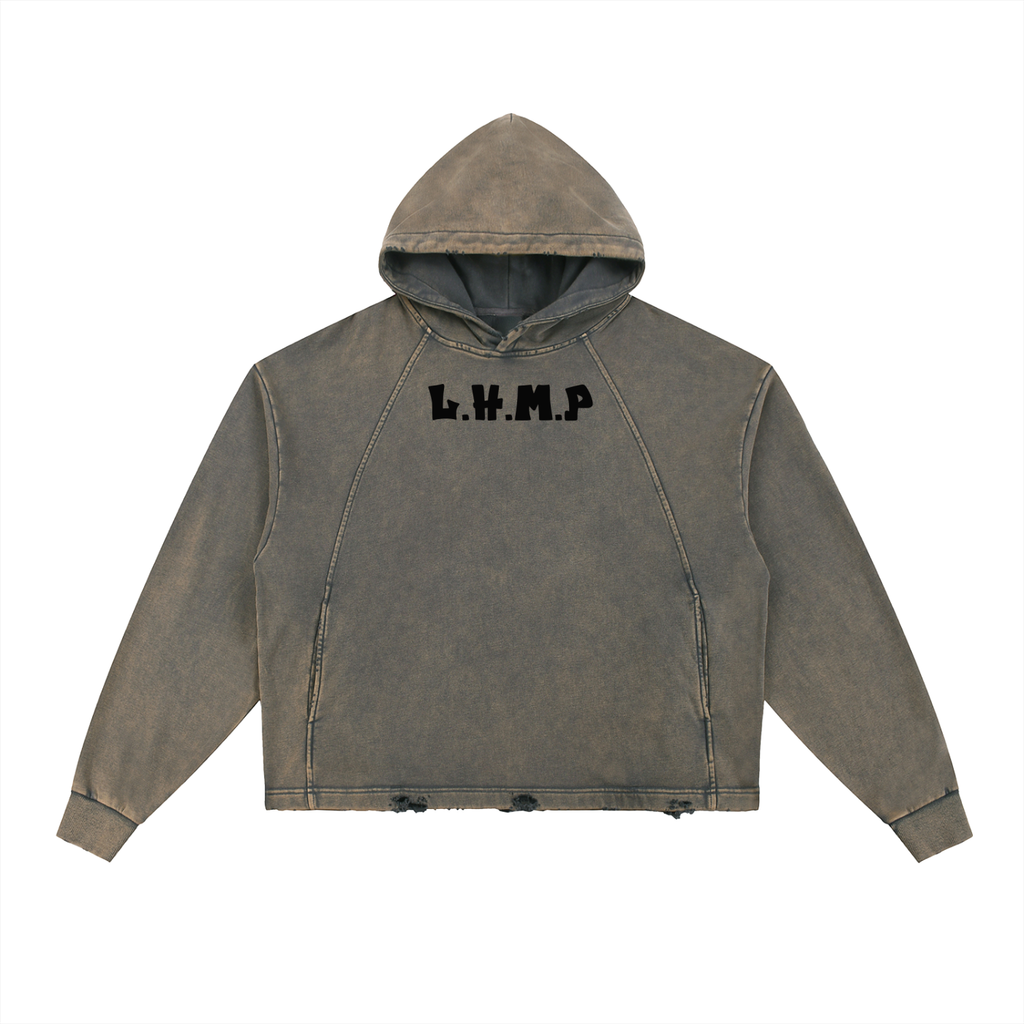 Vintage Washed Frayed-Hem Hoodie- L.H.M.P